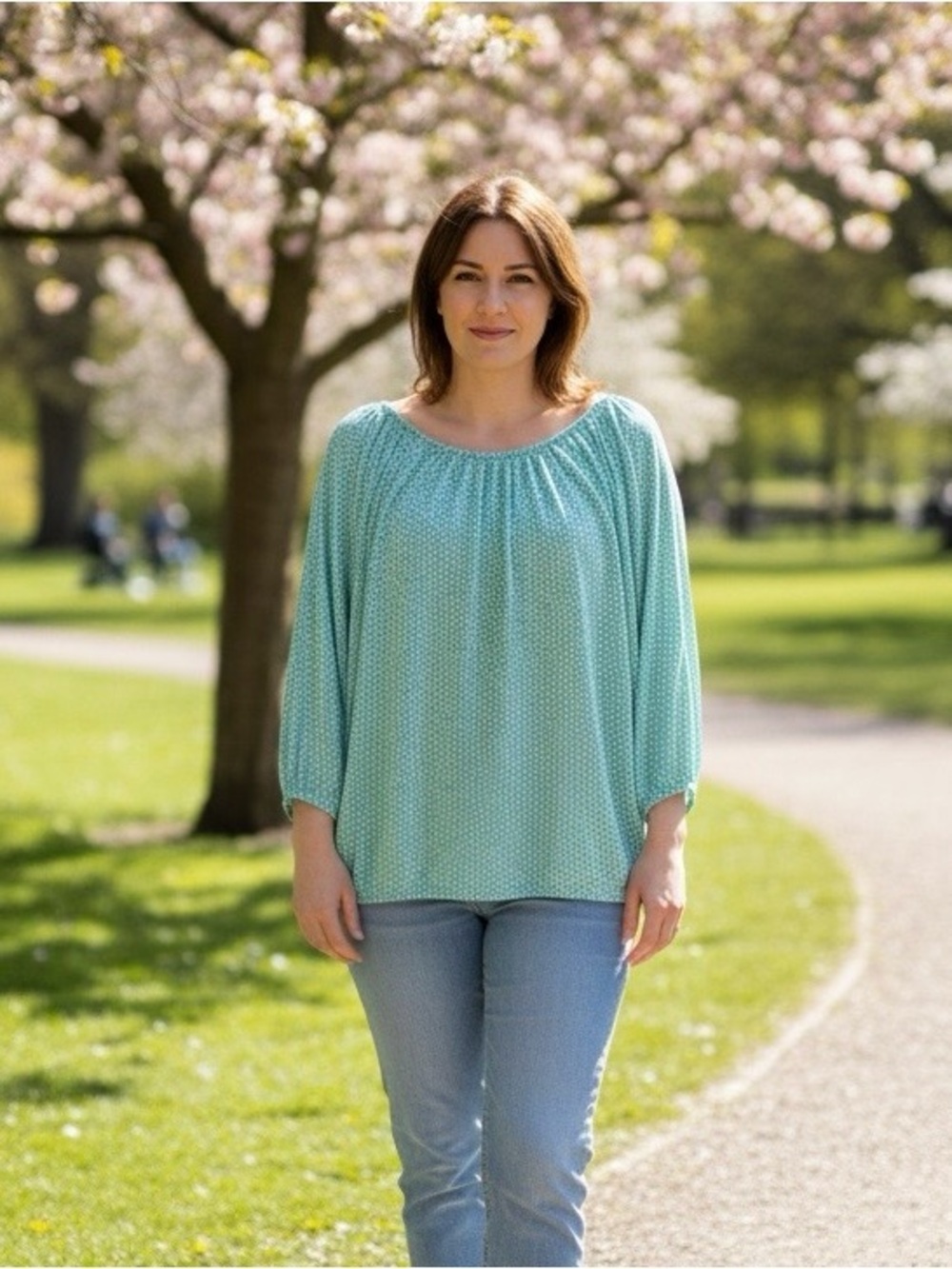 Michael Kors Women's Blouse Off Shoulder Style Mint Green Pebble Print Size  XL